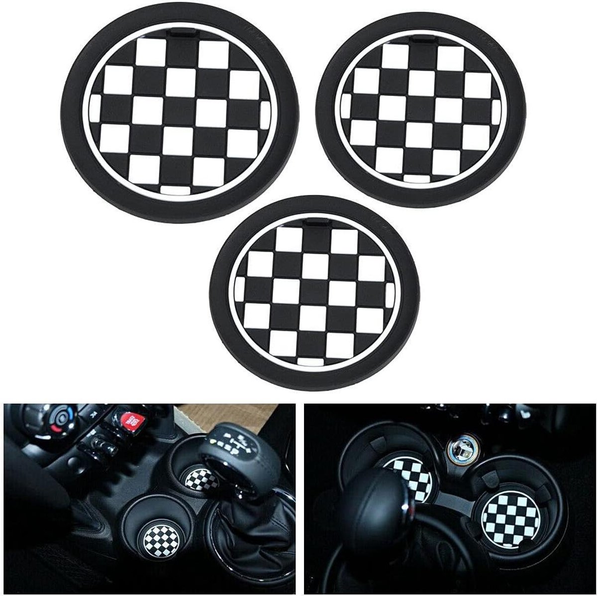 Allecto Plus - Auto bekerhouder & onderzetters - Anti-slip - Auto-accessoires voor vrouwen - Interieur gadgets - Geschikt voor BMW Mini Cooper Clubman (72 mm 77 mm) - Set van 3 stuks.