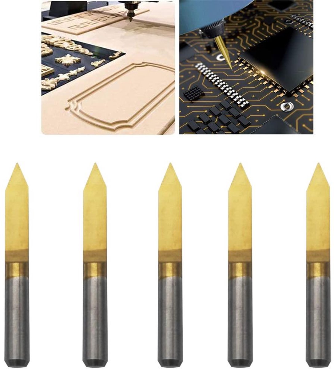 Allecto Plus - Carbide Graveerbits Titanium Coat 3.175mm CNC Router - 5 stuks. Snijgereedschap voor PCB Graveren met 45° Tip 0.1mm. Optimaliseer uw graveerwerk!