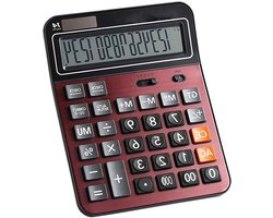Allecto Plus - Tafelrekenmachine op zonne-energie voor kantoor en thuis - Groot zakelijk LCD-display - 14-cijferig - Goudkleurig - Duurzaam en praktisch - Energiezuinig - Multifunctioneel