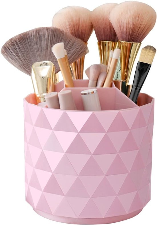Foto: Snq make up organizer 360 graden draaibaar make upkwasthouder cosmetica kwasten opslag cosmetica organizer voor kamer decoratie make uptafel slaapkamer roze 12 x 12 x 14 cm