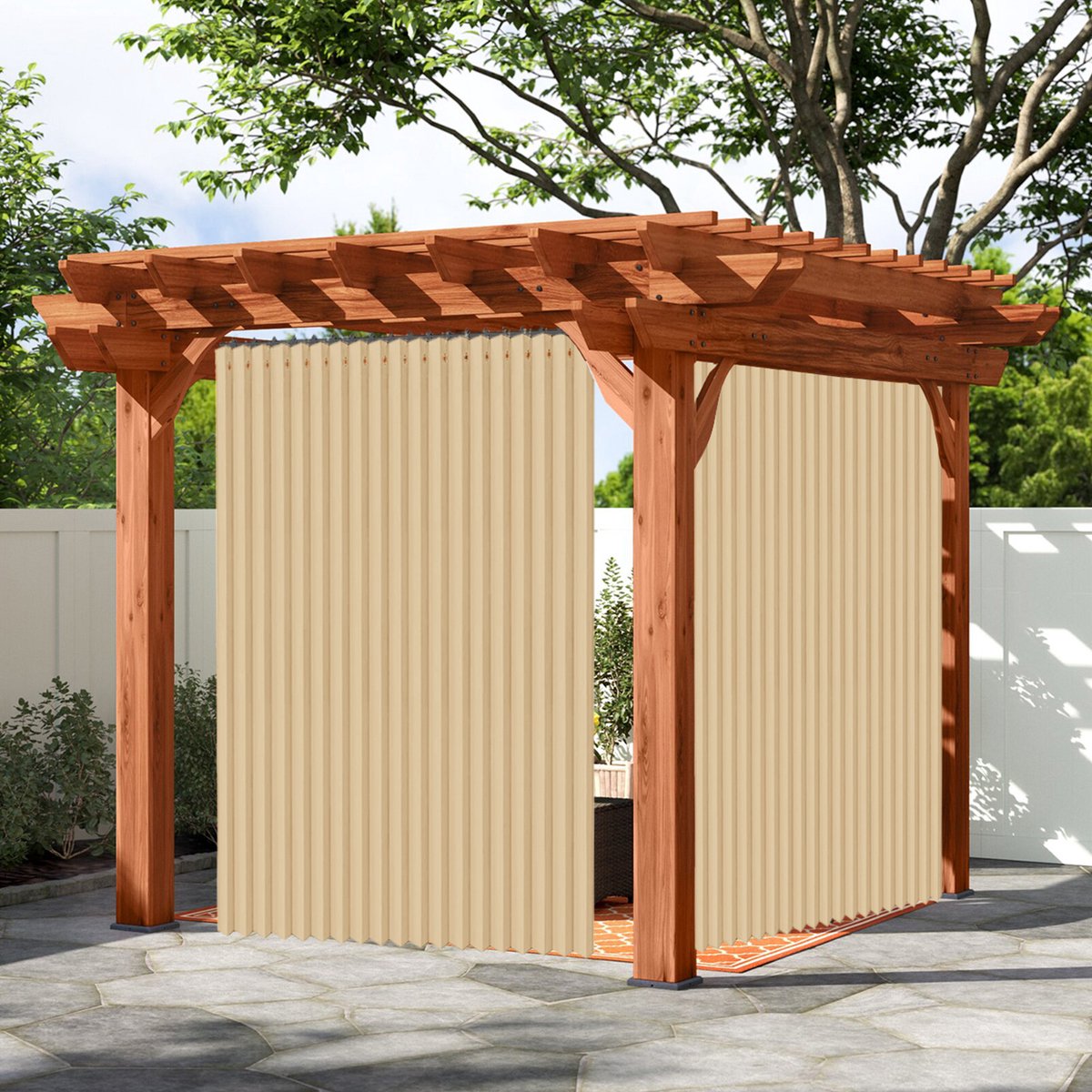Buitengordijnen - Verduisterende Gordijnen - Blackout Curtains met Metalen Haken - Outdoor Gordijnen Voor Patio en Pergola - B 254 x H241cm - Beige - 1 stuks