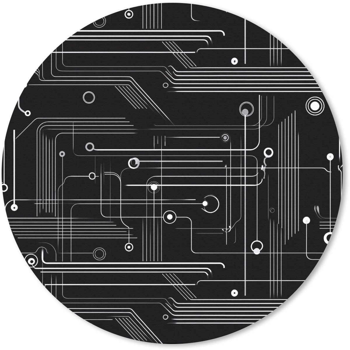 Muismat rond 40x40 cm - Mousepad Gaming - Abstract - Lijnen - Rondjes - Zwart - Ronde muismatten
