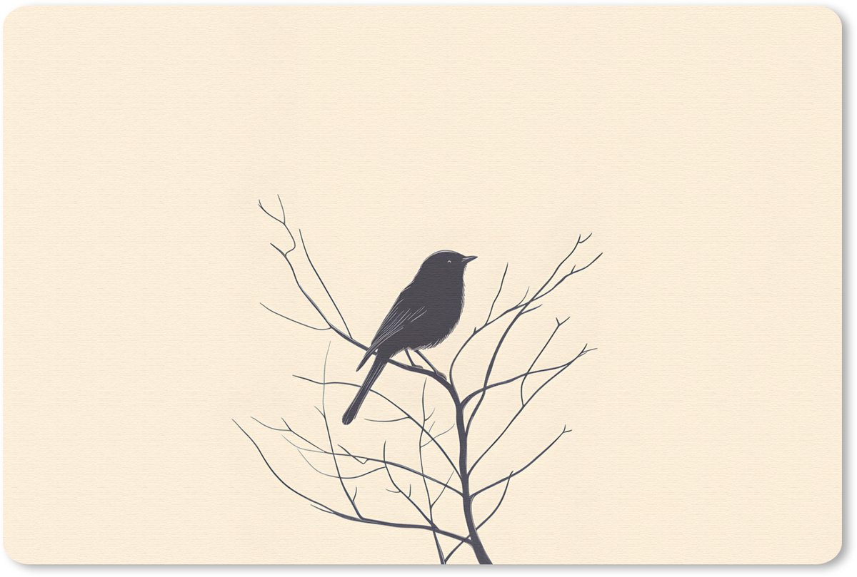 Muismat 27x18 cm - Mousepad Vogel - Zwart - Tak - Minimalistisch - Muismatten
