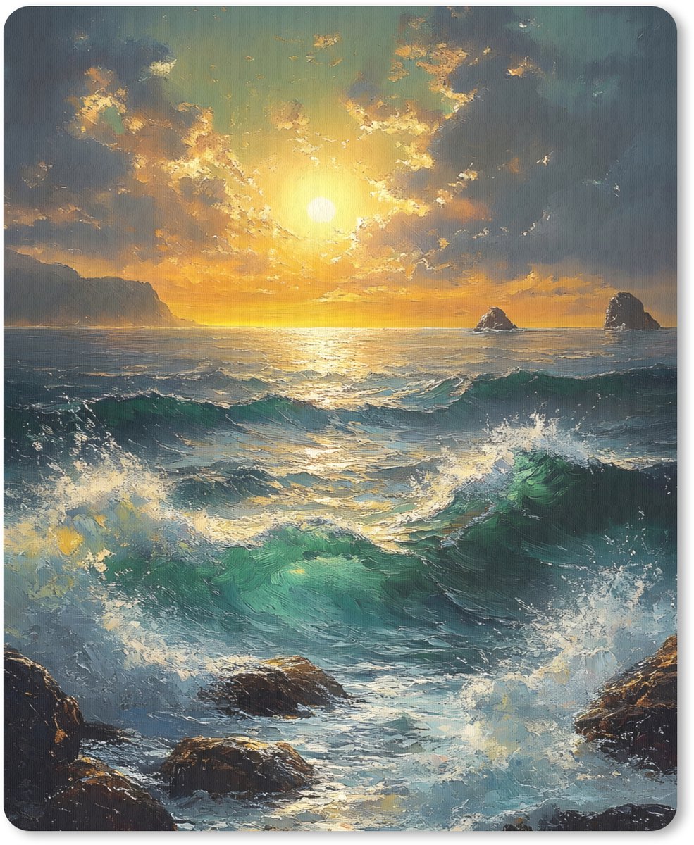 Muismat 19x23 cm - Mousepad Zee - Zon - Golven - Rotsen - Muismatten