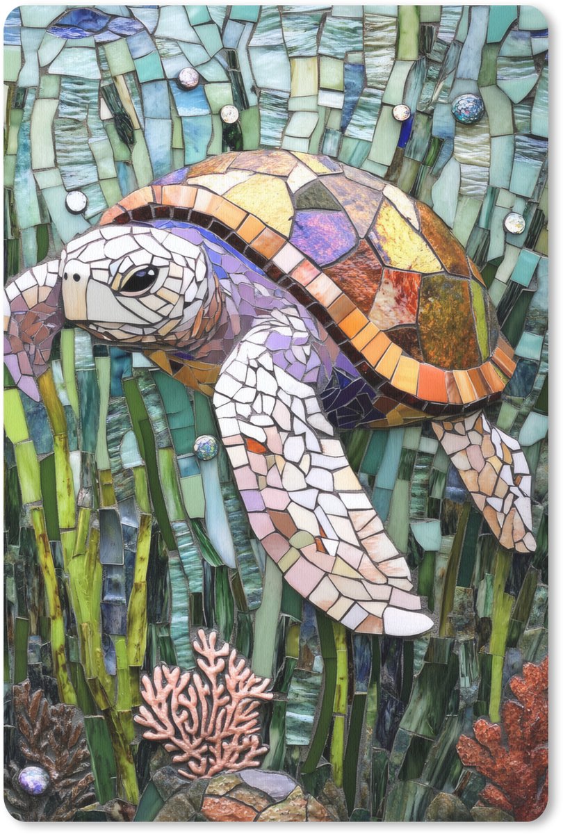 Muismat 18x27 cm - Mousepad Schildpad - Zeewier - Mozaïek - Muismatten