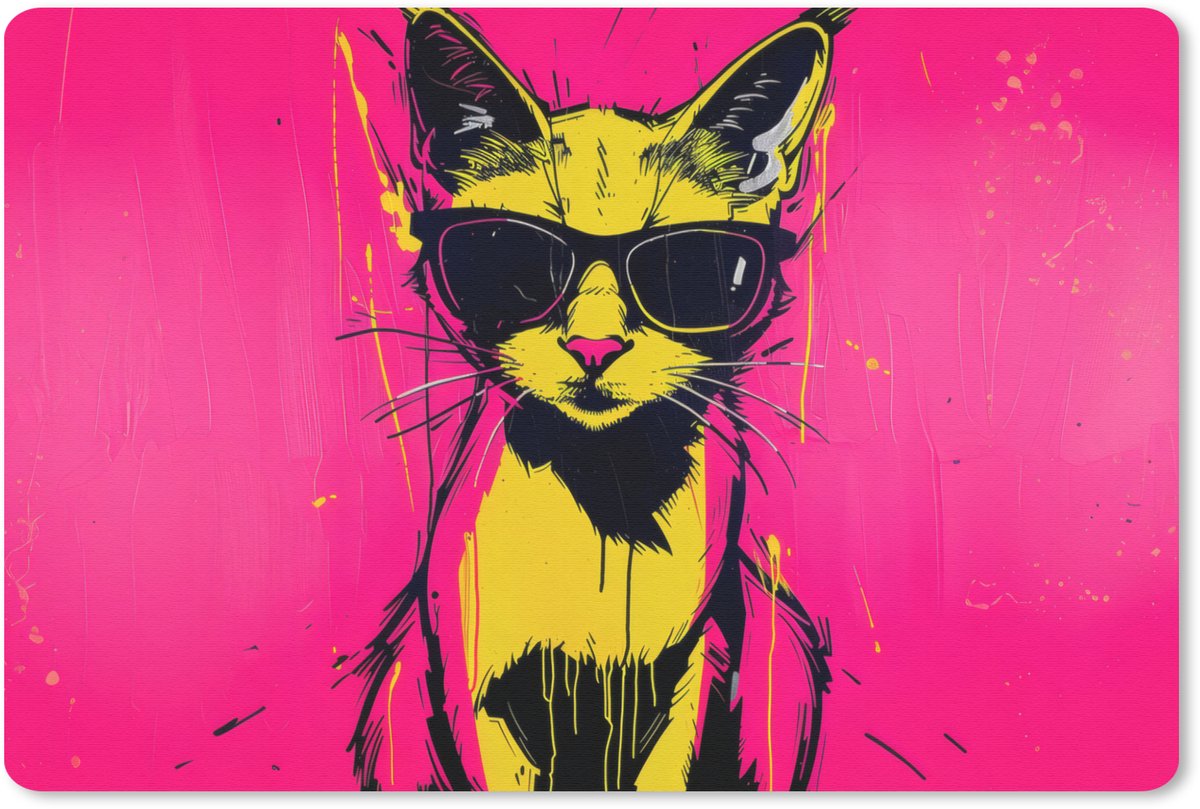 Muismat 27x18 cm - Mousepad Kat - Art - Zonnebril - Roze - Muismatten
