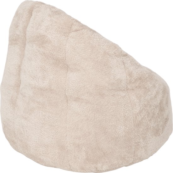 Beige pluche zitzak op witte achtergrond.