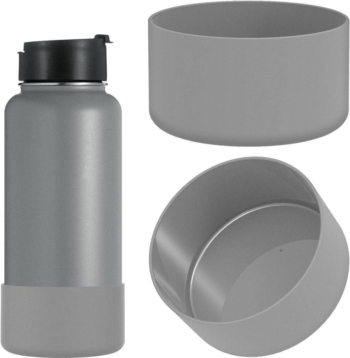 Allecto Plus - Flessenhouder voor Wide Mouth en Narrow Mouth Drinkfles - Grijs - 2 Stuks - Beschermer en Bumper
