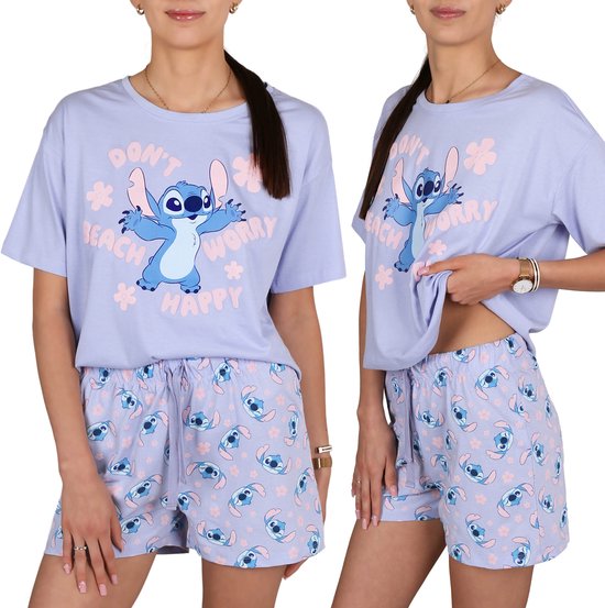 DISNEY Stitch KATOENEN damespyjama, tweedelig VOOR DE ZOMER met korte mouwen 100% KATOEN
