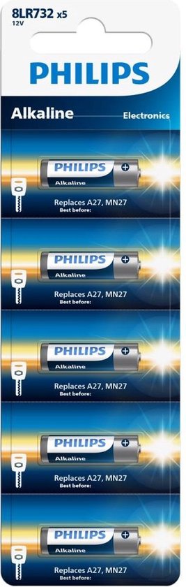 Philips 27A Alkaline batterijen, 5 stuks. 12V.