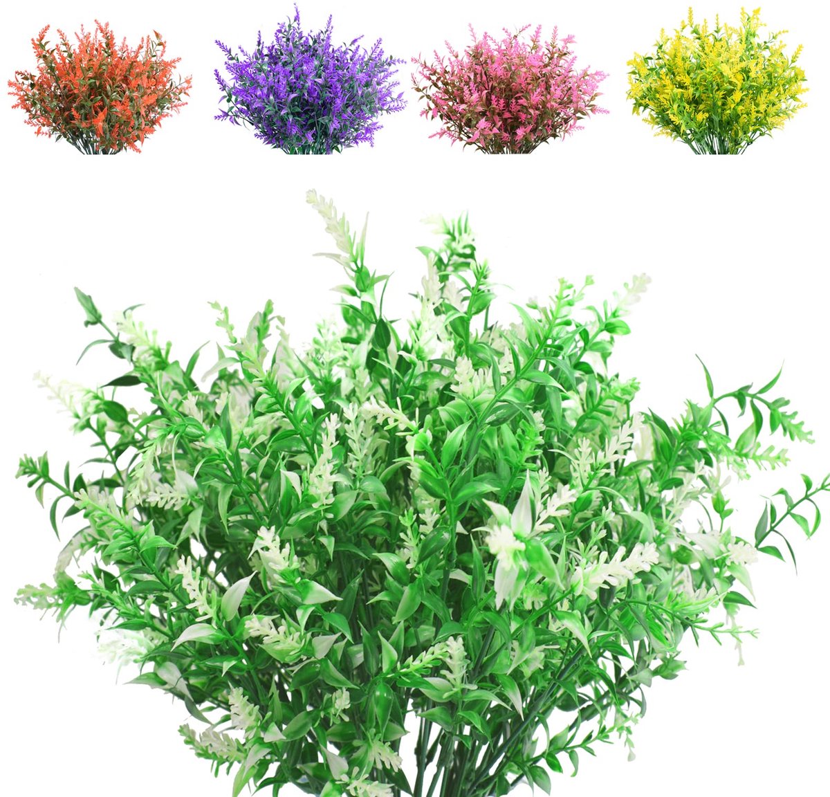 Ibenzoa Kunstmatige Lavendel Bloemenbundels voor Binnen en Buiten Decoratie, 10 Stuks, UV-bestendig en Onderhoudsvriendelijk wit