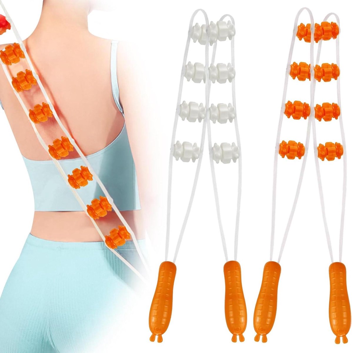 Allecto Plus - Massageroller Set voor spierontspanning en anti-cellulitis massage - Rugmassagerol met handgreep voor nek en rug fasciarol - 2 stuks.