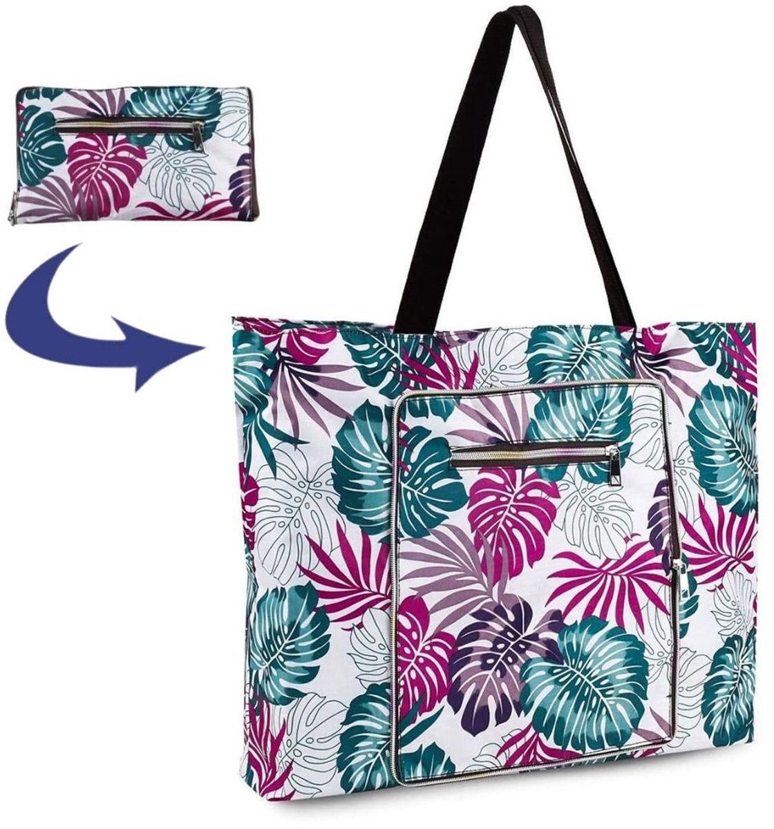 Ibenzoa® Opvouwbare en Ruime Strandtas met Ritssluiting voor Dames en Heren, 46 x 10 x 43 cm