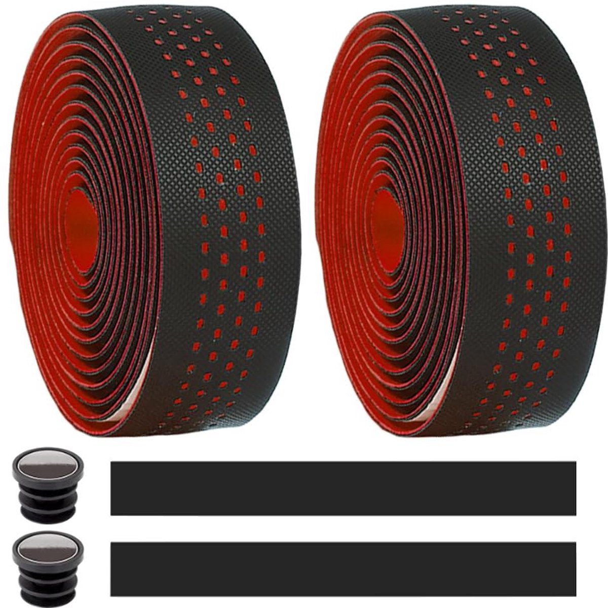 Allecto Plus - Fietsstuurlint PU Ademend Antislip Rood - Schokdempend Stuurtape voor Racefiets - Comfortabel Fietsen met Bike Stuurtape - Fietsstuurband Wrap met Plakband