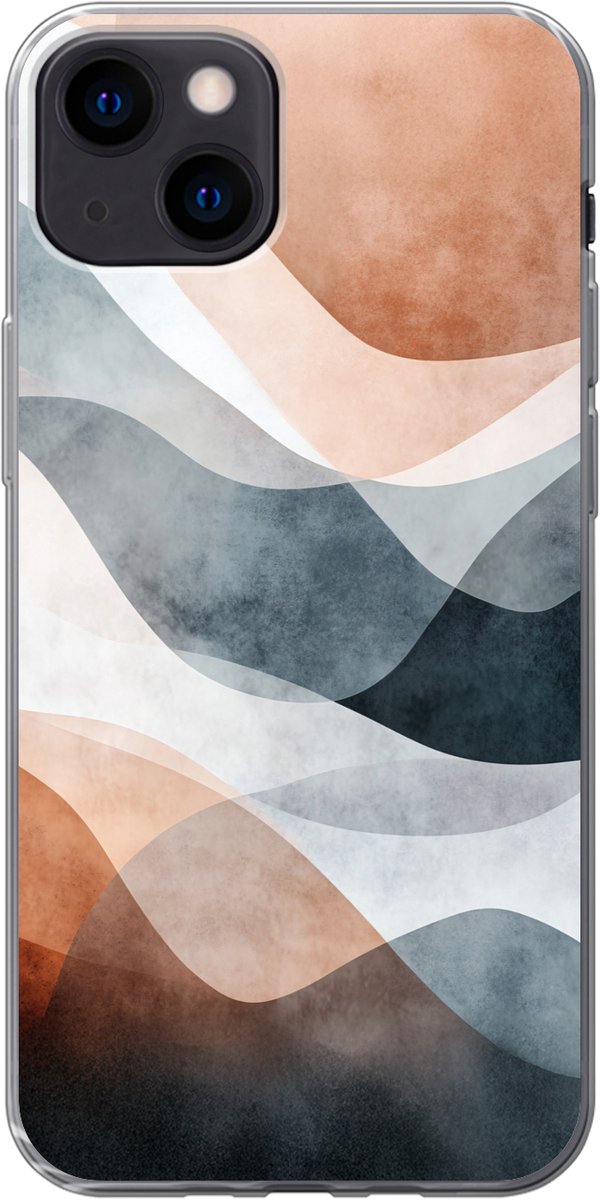 Telefoonhoesje Geschikt voor iPhone 13 hoesje - Abstract - Golven - Blauw - Siliconen Telefoonhoesje Telefoonhoesje