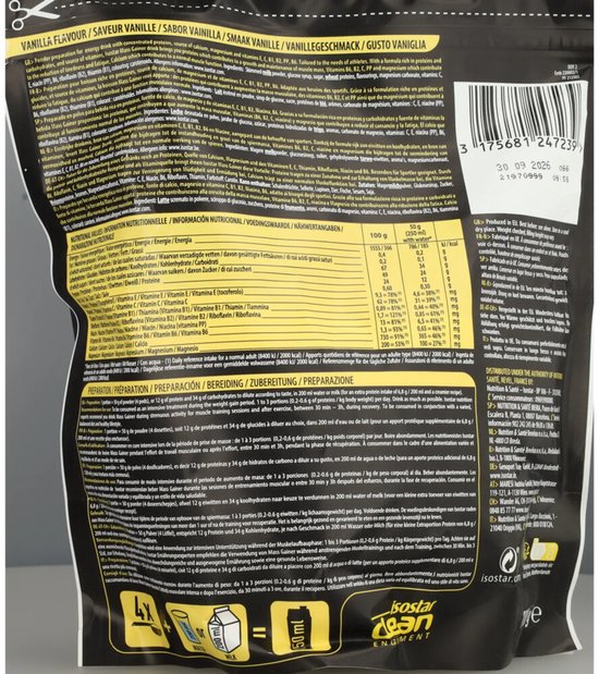 Isostar - Massgainer - Vanille - 14 shakes - 700 gram - Proteïnepoeder & koolhydraten van Merkloos — afbeelding 2