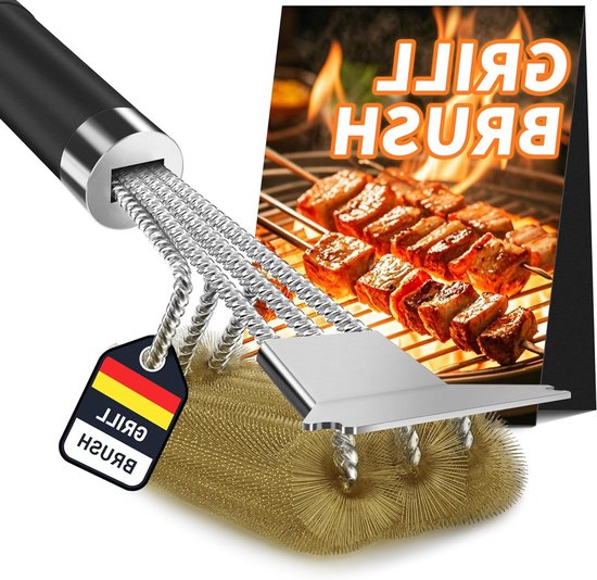 Grillbürste Messing, TNTOR Grill Reinigungsbürste Mit Extra Langer Messing Borsten Edelstahl Spatel Und Pp Warmedammung Griff Fur Gasgrill Holzkohlegrill Kugelgrill Elektrogrill Und Grillrost