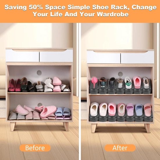 Shoe Level Rack Adjustable Shoe Racks Set of 24 - Space Saving Shoe Organizer, 4 Levels ...