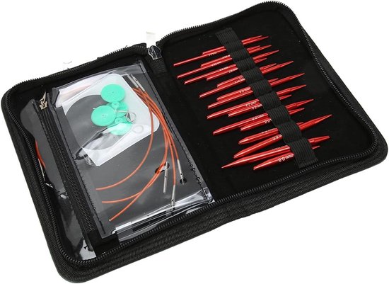 Coopay Verwisselbare Ronde Breinaalden Set, 3.0-10.0 mm Ronde Breinaalden, 40 cm/60 cm/80 cm/100 cm, Verwisselbare Breinaalden met Opbergzak, Aluminium, Mat Rood