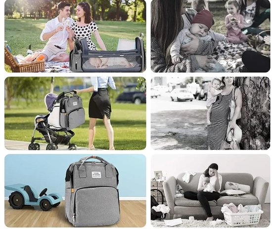 WiebelTandje Luier en Verzorgingstas met Verschoonmatje incl Houten Tandendoos JONGEN – Kraamcadeau - Watervast Baby Rugzak Tas met Uitschuifbaar Baby Box – USB Kabel - Multifunctionele Baby Luier Tas – Verzorgingstas Baby - Verschoon en Slaap Bedje