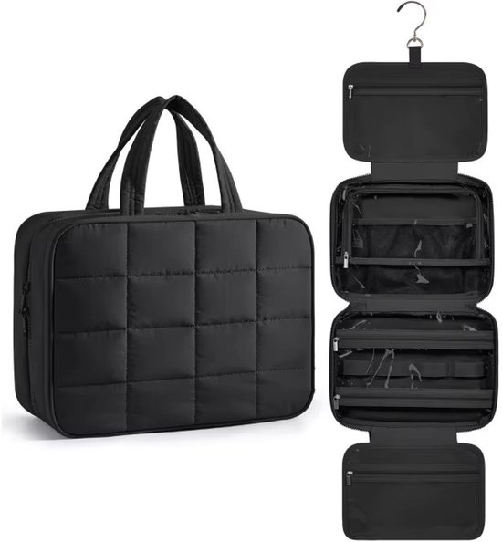 Prokva Tactical Toiletry Travel Bag voor Mannen, Hangende Dopp Kit Hygiëne Zak Douche Organisator met Haak voor Toiletartikelen en Scheerzorg, Zwart ( Lege Zak