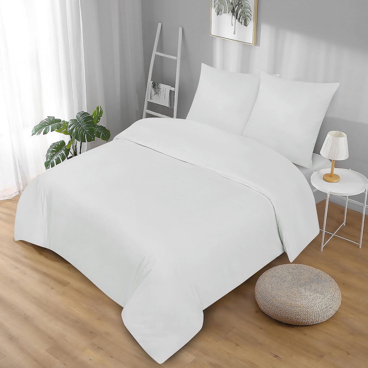 Ibenzoa Katoenen beddengoedset met ritssluiting en ademende eigenschappen, 135 x 200 cm, wit, inclusief kussensloop