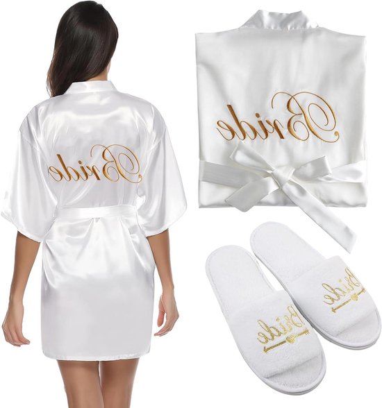 Teemie Ochtendjas voor dames, lange kimono, sexy pyjama, nachthemd, elegante jurk, bruidsmeisje, bruid, S-XXL, Grijs, M