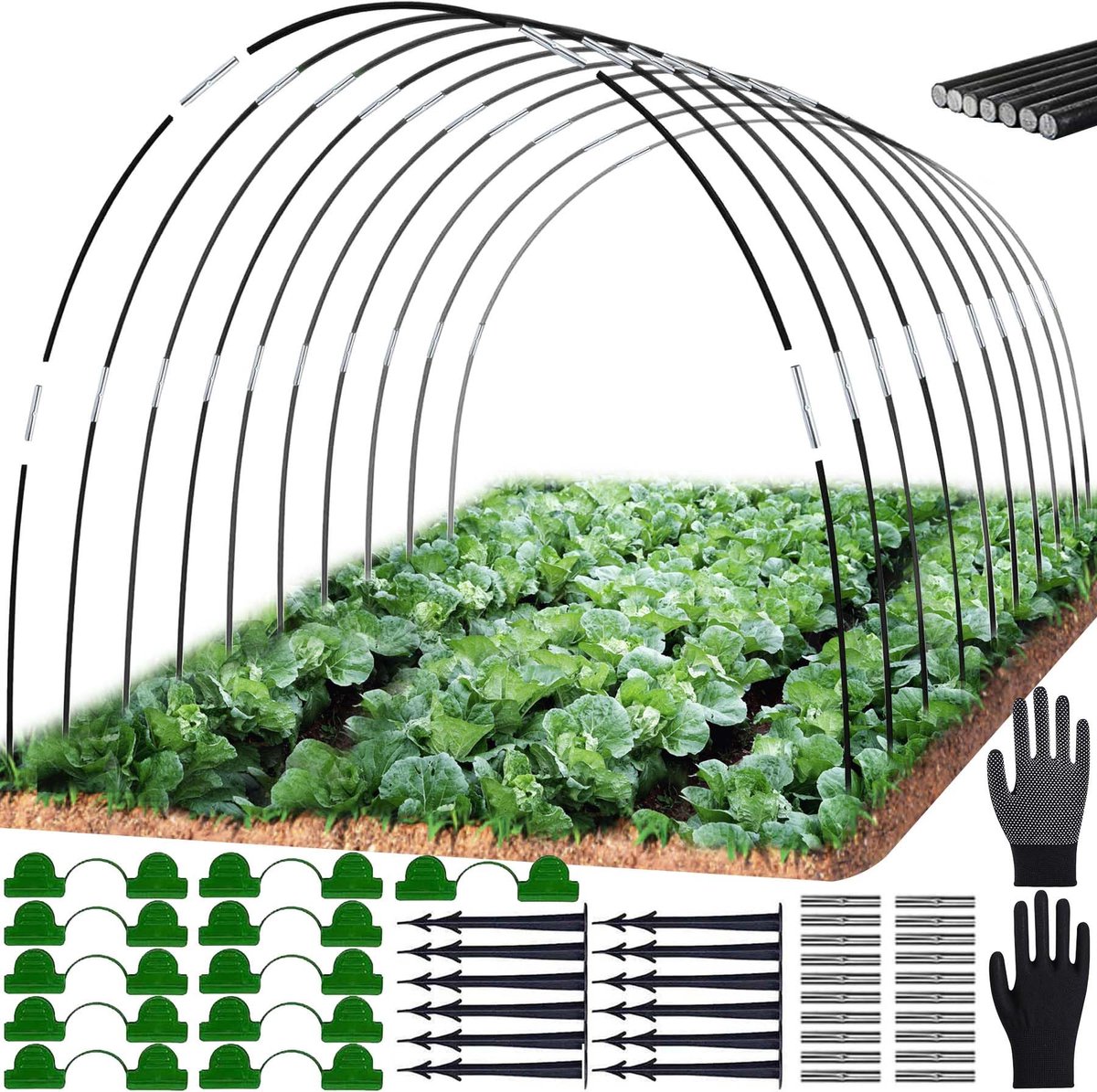 Ibenzoa® Complete Doe-het-zelf Folietunnel Kit voor Bloembedden en Plantenbescherming, 50 Stuks