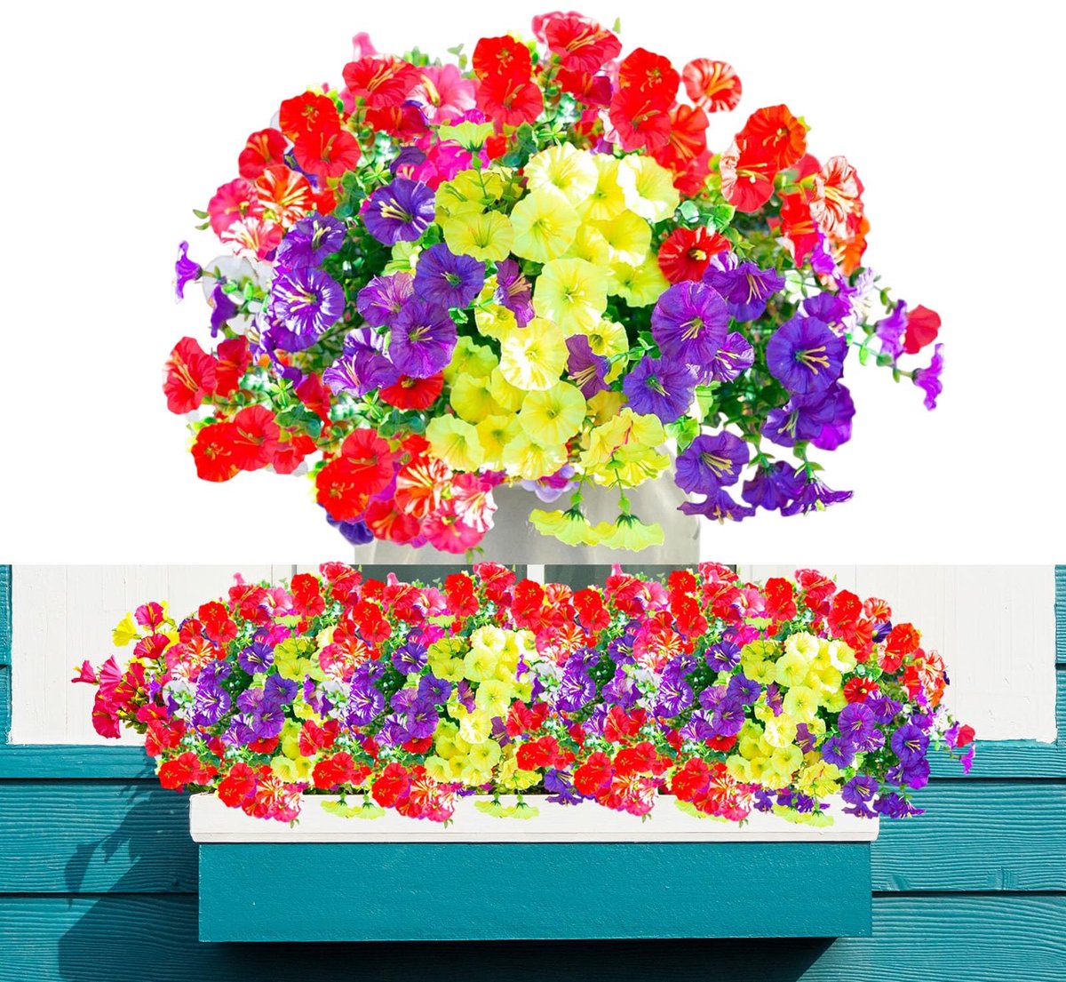 Ibenzoa Kleurrijke en Weerbestendige Kunstbloemenset voor Buiten en Binnen Decoratie, 6 Bundels in Diverse Kleuren