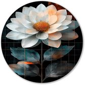 Witte bloem met abstracte details - Bloem muurcirkels - Wandbord natuur - Digital Art - Forex kunstwerk cirkel - Kunst voor landelijke interieurs - muurcirkel forex 90x90 cm