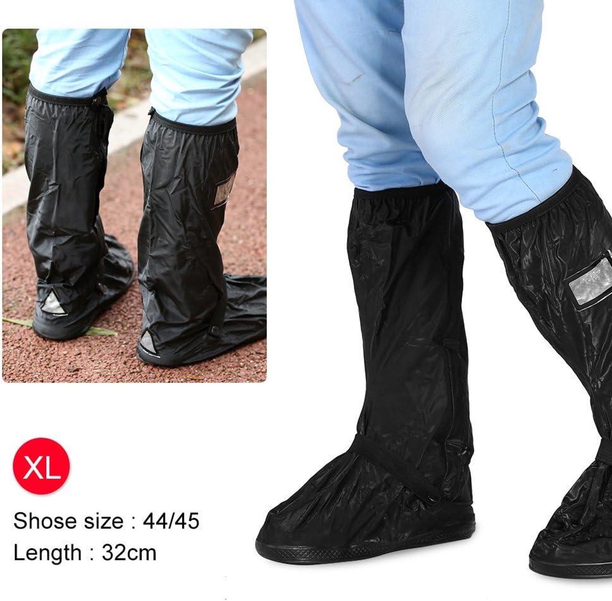 Allecto Plus - Regenoverschoenen voor Motorfietsen en Fietsen - Waterdicht en Antislip - Zwart XL-formaat - Geschikt voor Regenachtige en Sneeuwachtige Dagen