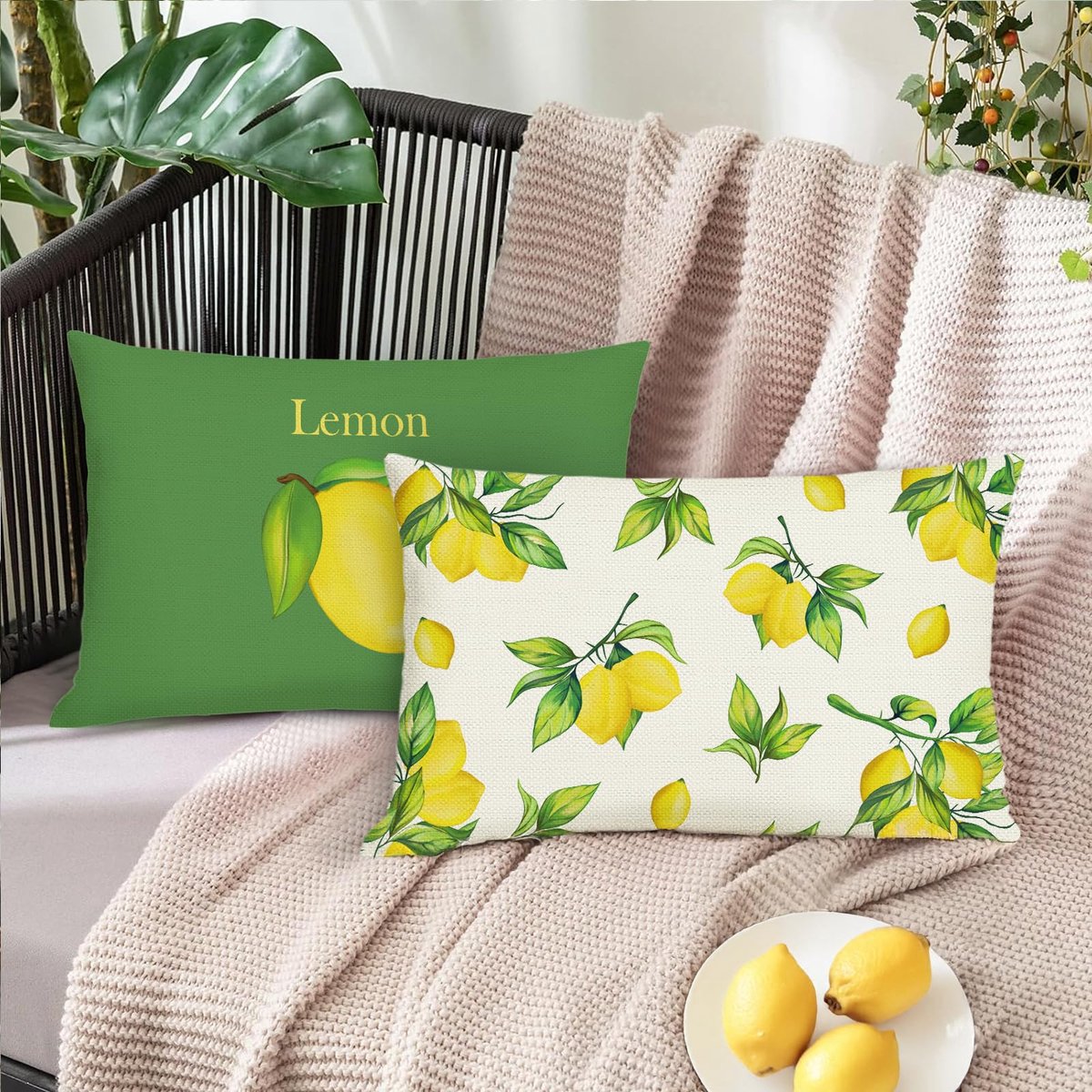 Ibenzoa Decoratieve Kussenslopen Set van 2 met Citroenprint voor Zomerhuis of Tuin groen geel