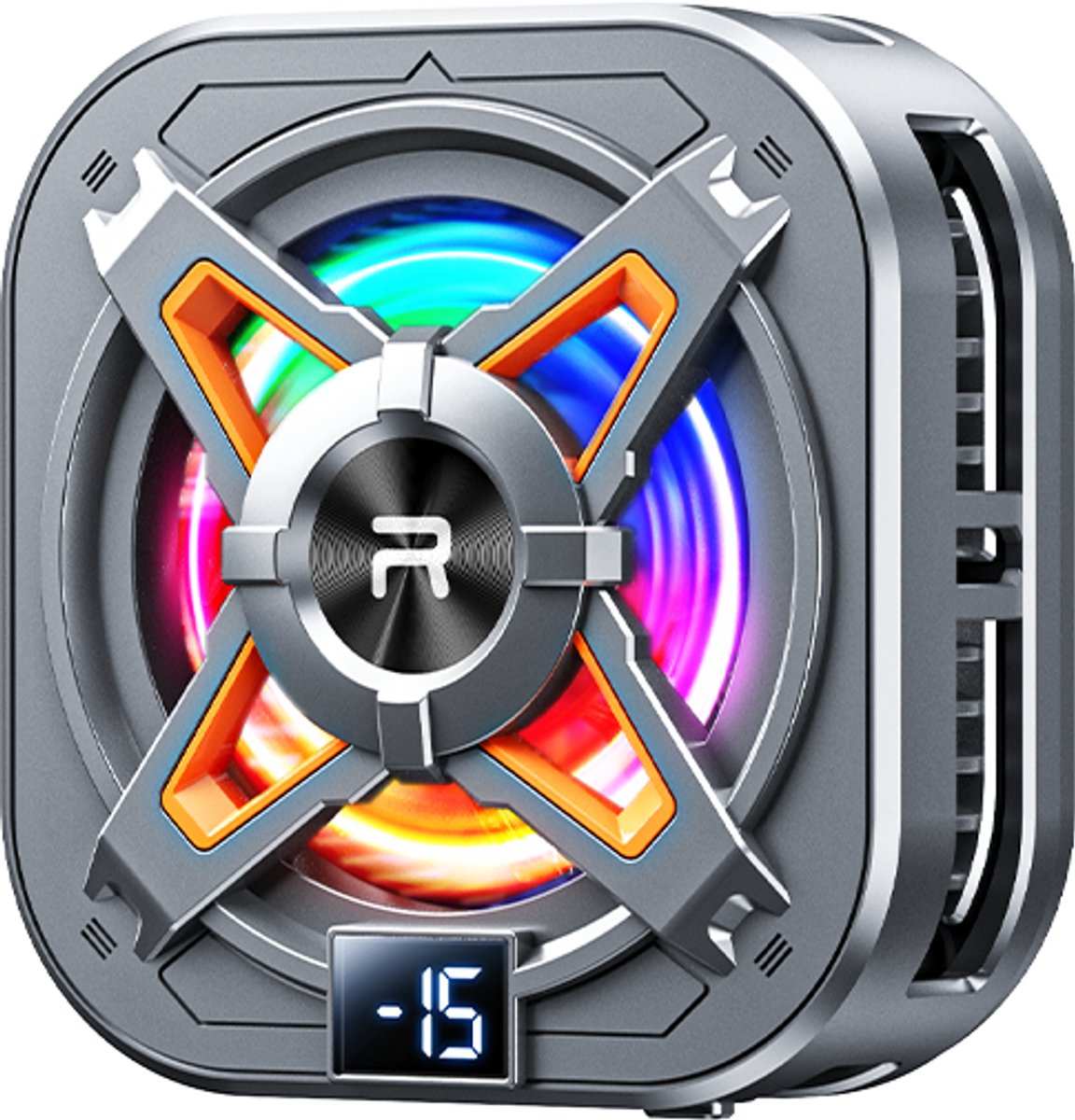 Remax RT-F15 - Telefoonkoeler - Phone Cooler - Temperatuur Display - Aluminium - RGB - Magentisch