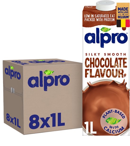 Alpro Boisson végétale au soja chocolat - Sans lactose et sans gluten - 8 x 1 L