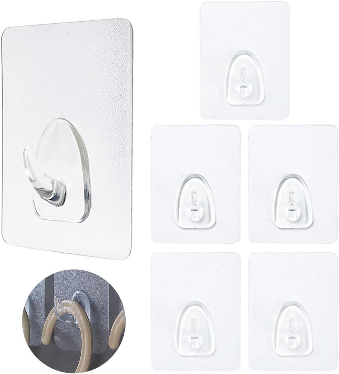 Allecto Plus - Zelfklevende Haken Transparant 6 Stuks - Badkamer Keuken Plafond - Max 5 kg - Hangend Muur Deur - Badjas Handdoekhouder