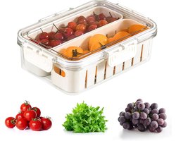 Allecto Plus - Voorraaddozen Vershouddozen Fruit Koelkast Organiser met Deksel en Uitneembaar Afvoermandje voor Keuken Koelkast Kasten en Eetkamer