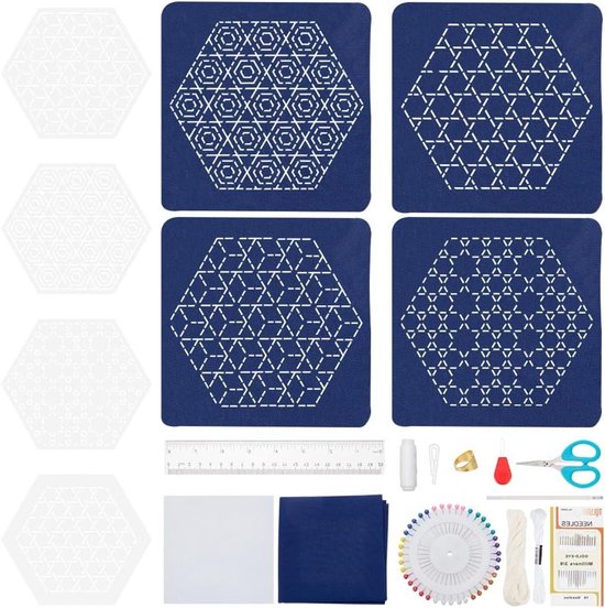 Foto: Sashiko stencil set zeskantig patroon quilten en borduren 4 delig