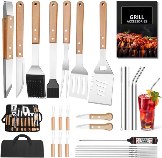 Barbecue Bestekset, 28 Delige Professionele Accessoires Van Roestvrij Staal Met Draagtas Verjaardag Kerstcadeau Voor Mannen Tuin En Camping Bbq 2117280207