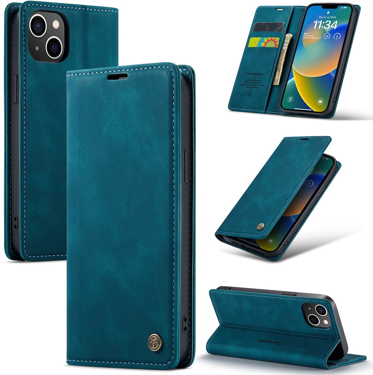 Casemania Hoesje voor Apple iPhone 15 - Emerald Green - Dunne Portemonnee Book Case - Slim Wallet Case met Pasjeshouder