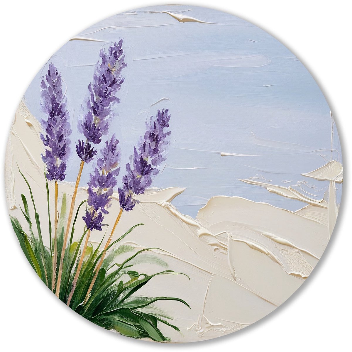 Lavendel design met rustige kleuren - Lavendel schilderij rond - Wandschaal bloemen - Real