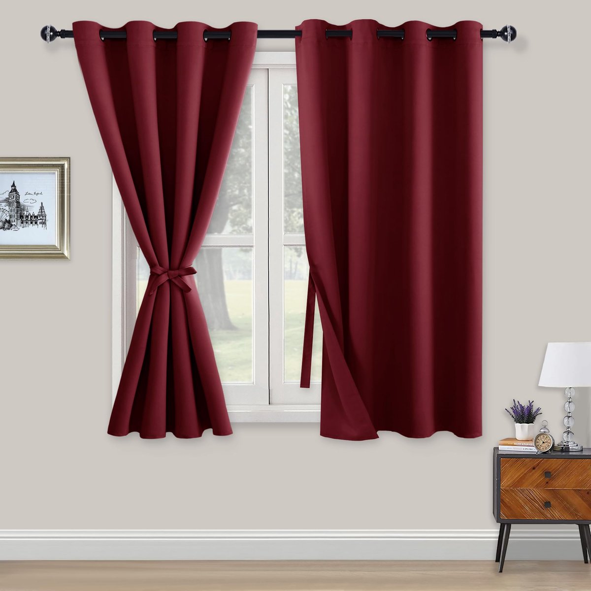 Ibenzoa Ondoorzichtige Verduisteringsgordijnen - 2 Stuks, 138x132cm, Bourgogne rood