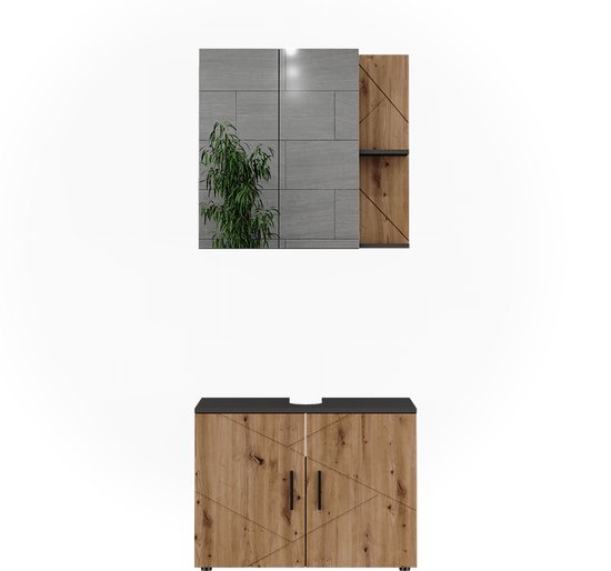 Vicco Badschrank Marelle Greige/Greige 30 x 67 cm mit Tür und offenem Vicco Badschrank Marelle Greige/Greige 30 x 67 cm mit Tür und offenem
