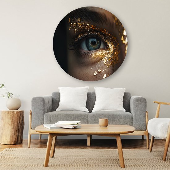 Oog met gouden details - Oog wandcirkel - Ronde muurdecoratie portret - Hyperrealisme - Forex ronde decoratie - Woondecoratie - muurcirkel forex 60x60 cm