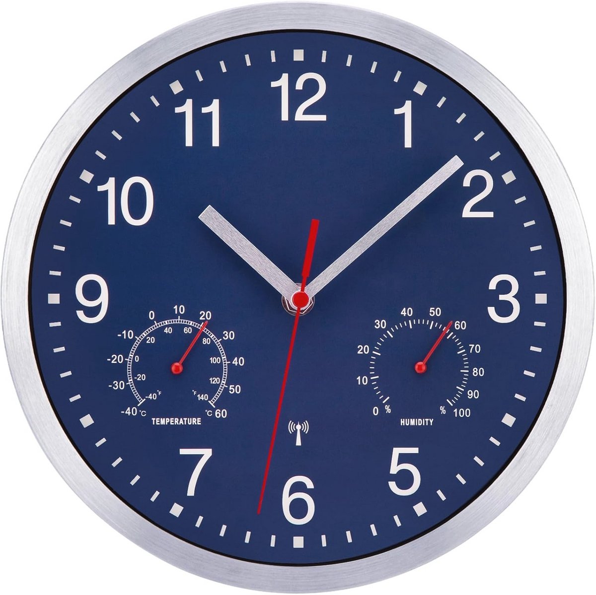 Elektrische Wandklok met Temperatuur en Vochtigheid - 25 cm, Blauw