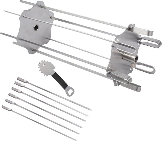B1bee Rotisserie Kebob Spies Set – 12 Stuks Roestvrijstalen BBQ Spiesen Met Grilschraper