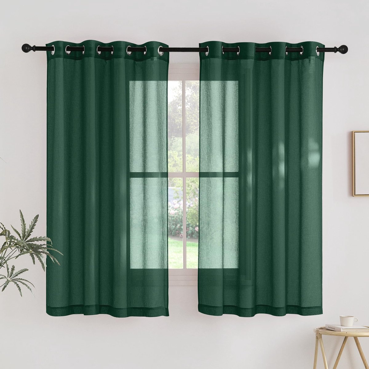 Ibenzoa Transparante Voile Gordijnen Set met Inslagringen voor Moderne Slaapkamerdecoratie, Donkergroen