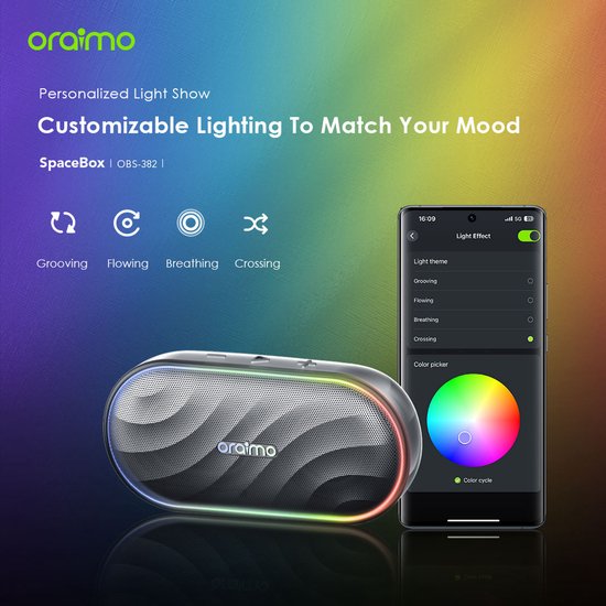 oraimo SpaceBox - Bluetooth Speaker - HavyBass™ - LED Verlichting - 30u Batterij van oraimo — afbeelding 3