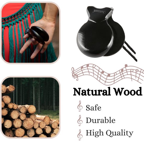 1 Set = 2 Paar Ronde Houten Oefen Castagnetten Voor Kinderen Of Volwassenen / Houten Cymbaaltjes 58 Mm X 12 Mm