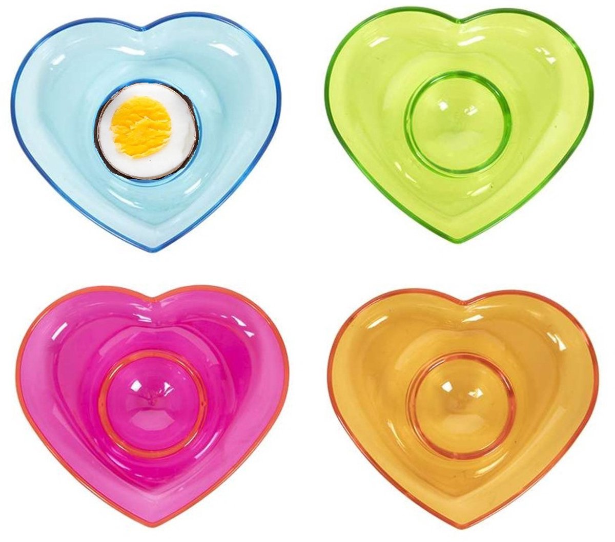 Eierdopjes Hart - set van 12x - multi kleuren - kunststof - 9 x 2 cm - voor ontbijt/brunch/pasen