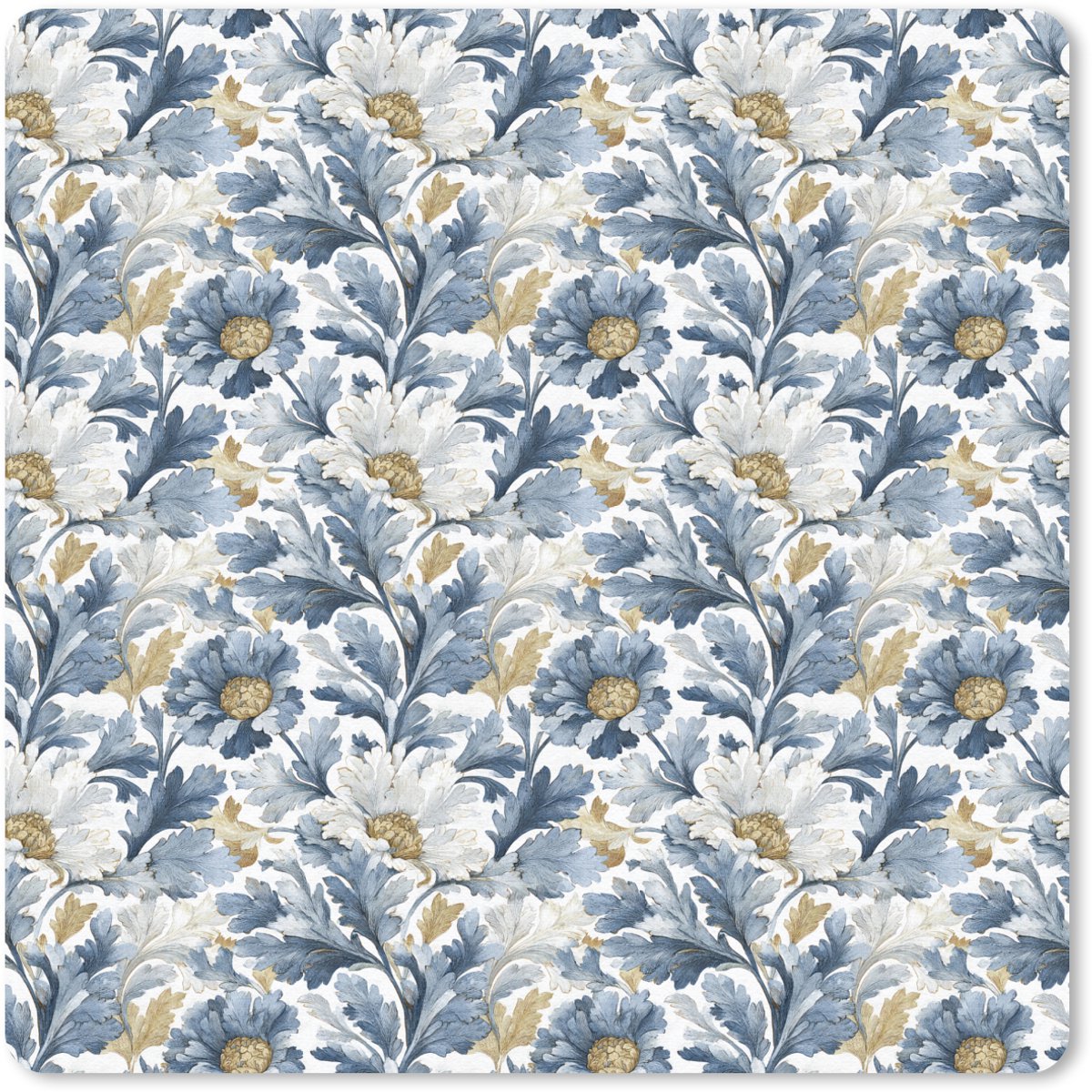 Muismat 20x20 cm - Mousepad Bloemen - Wit - Blauw - Muismatten